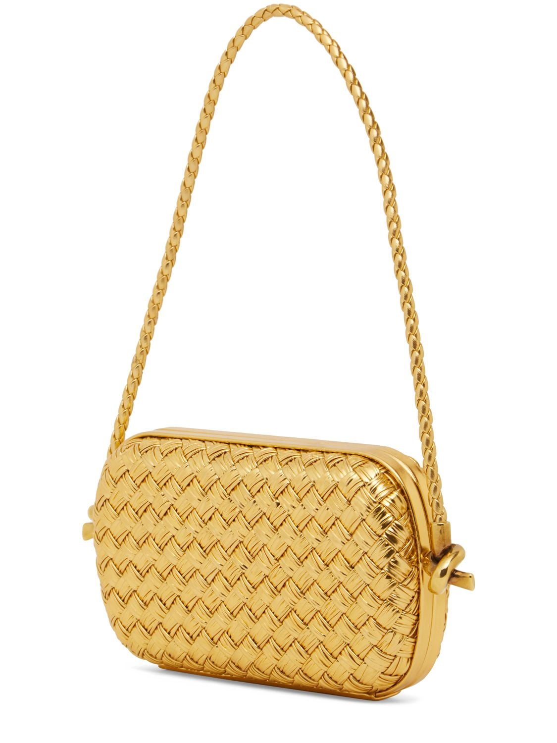 Shop Bottega Veneta Knot Laminated Leather Bag In Gold