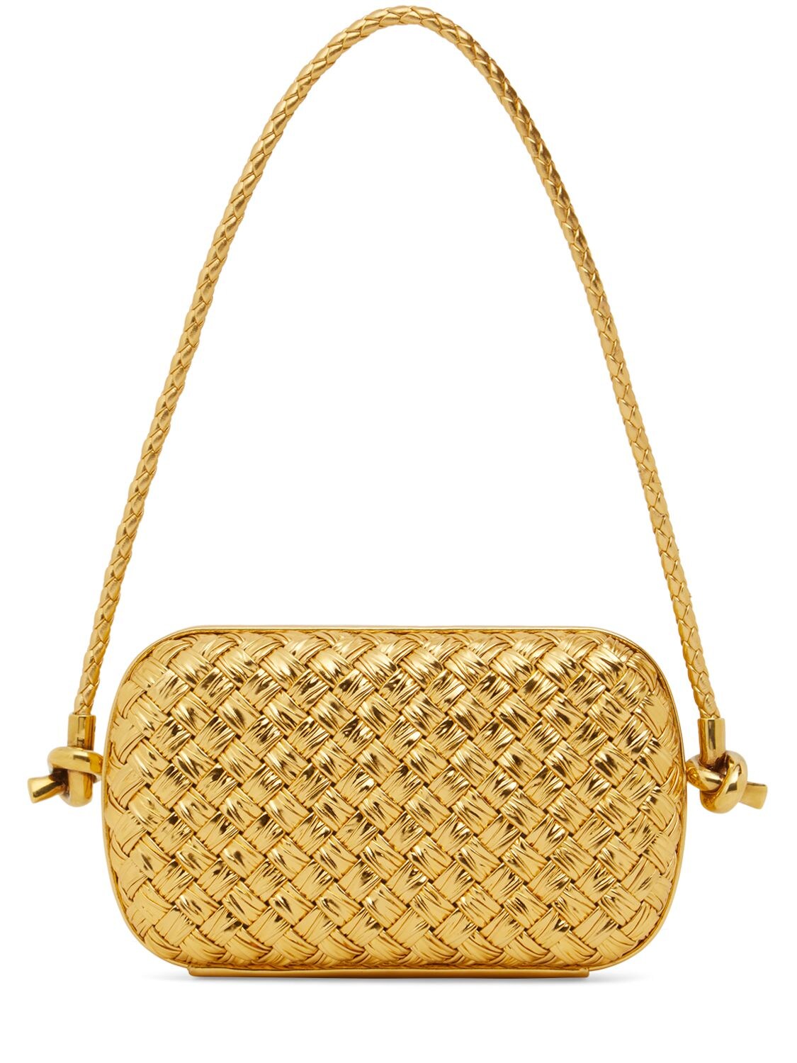 Shop Bottega Veneta Knot Laminated Leather Bag In Gold