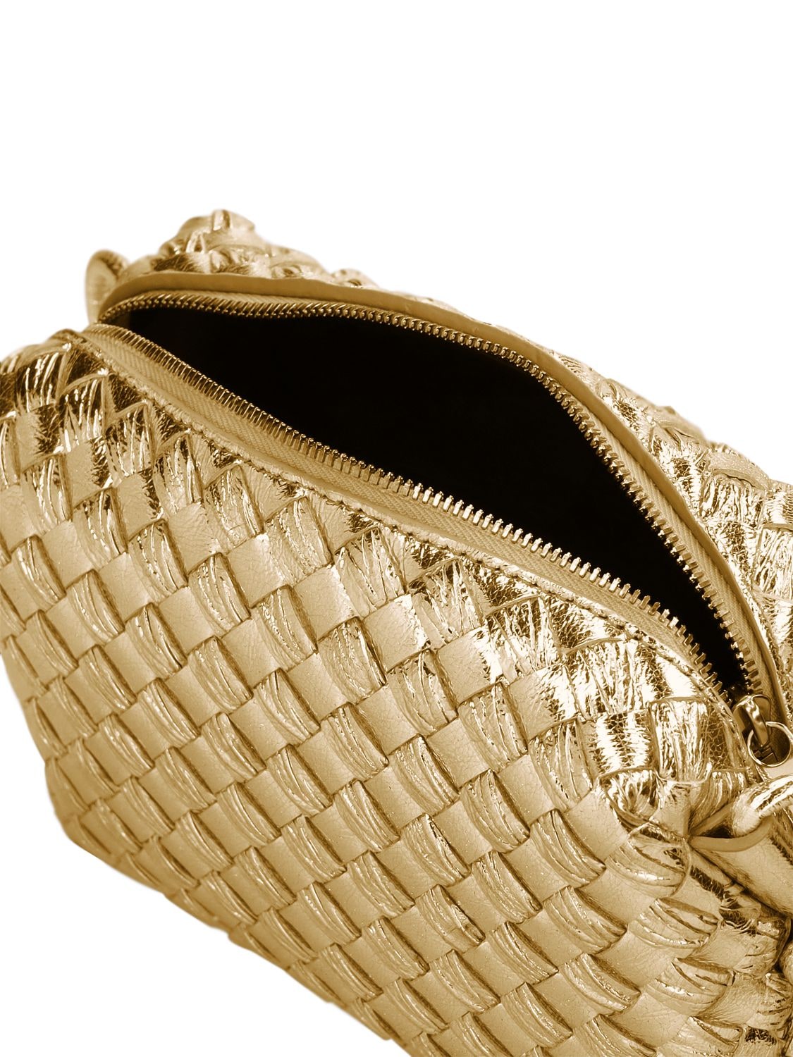 Shop Bottega Veneta Mini Loop Laminated Leather Shoulder Bag In Gold