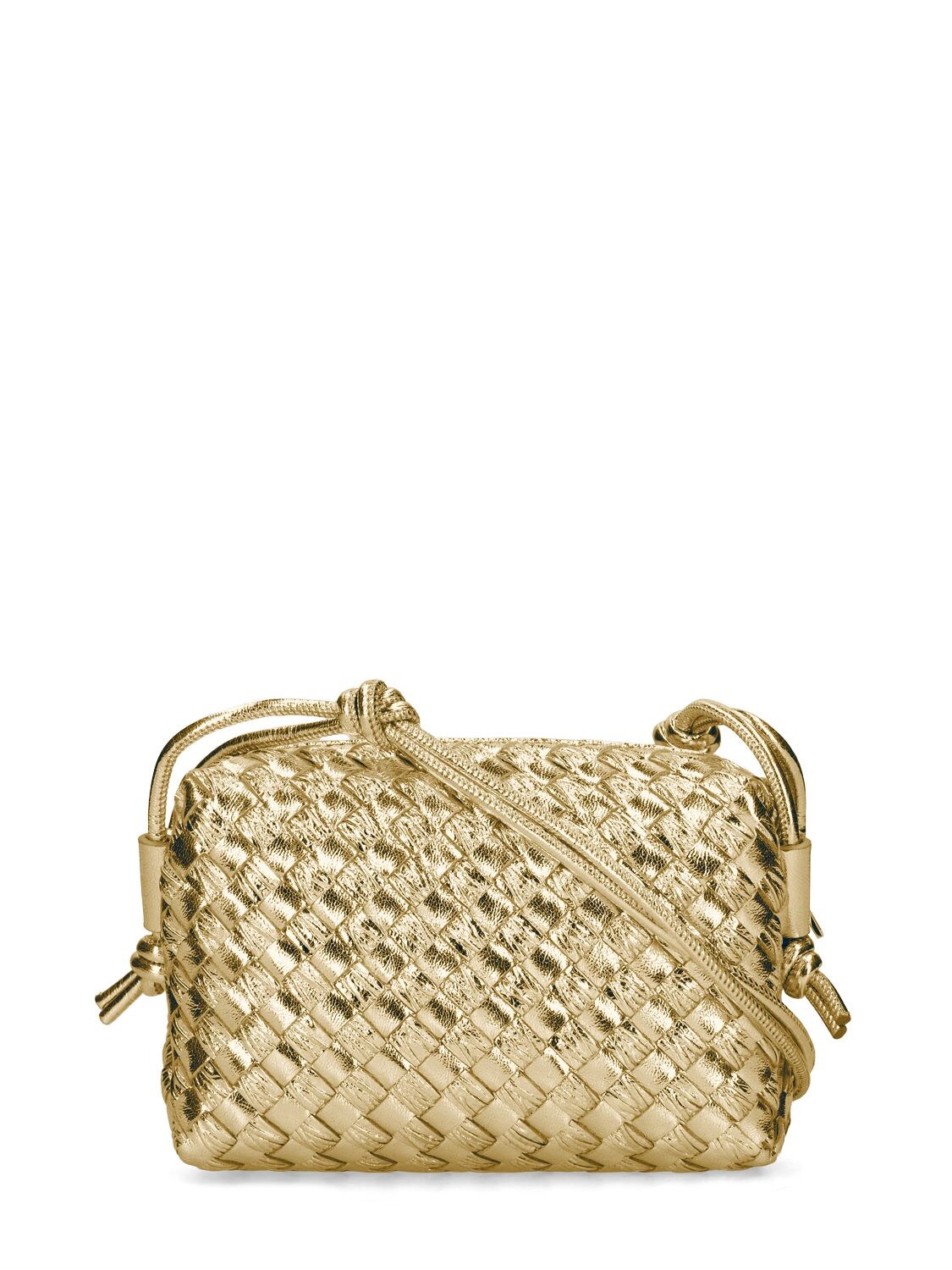 Shop Bottega Veneta Mini Loop Laminated Leather Shoulder Bag In Gold