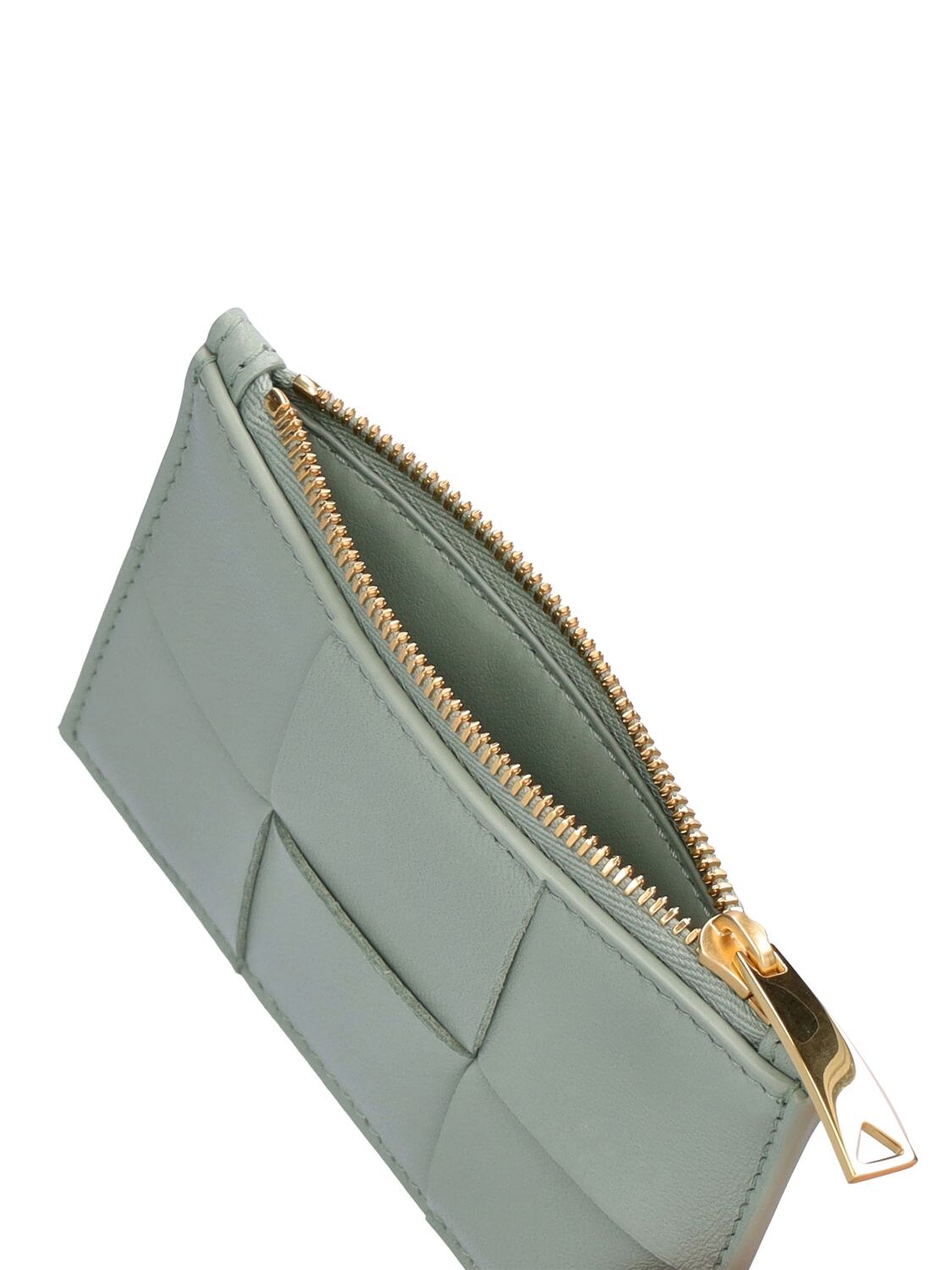 Shop Bottega Veneta Cassette Leather Zippered Card Case In New Sauge