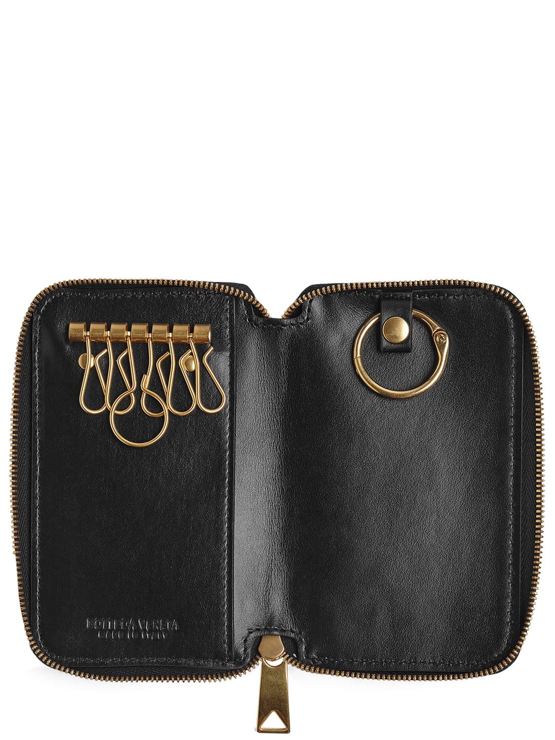 Shop Bottega Veneta Leather Key Pouch In Black
