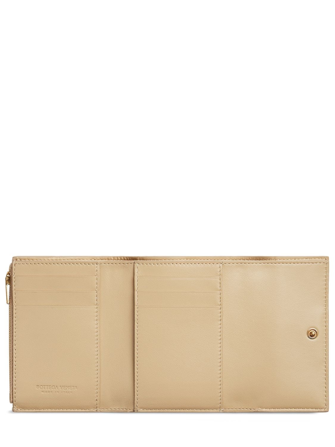 Shop Bottega Veneta Cassette Leather Trifold Zip Wallet In Porridge