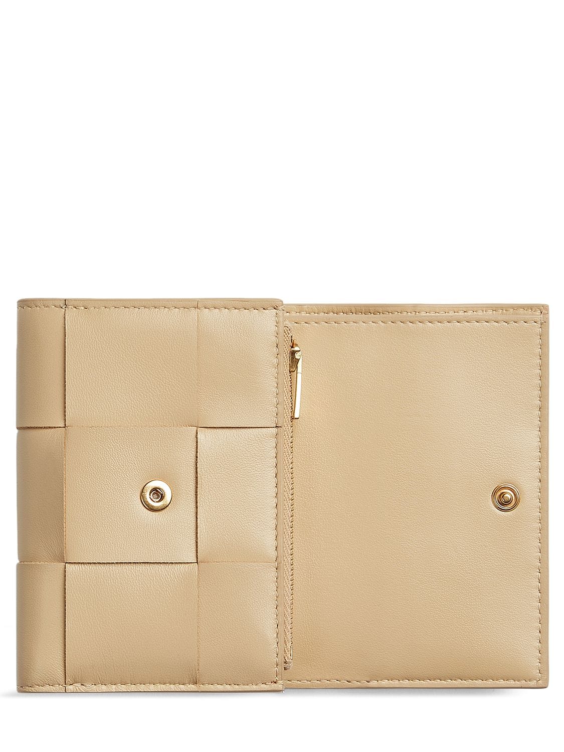 Shop Bottega Veneta Cassette Leather Trifold Zip Wallet In Porridge