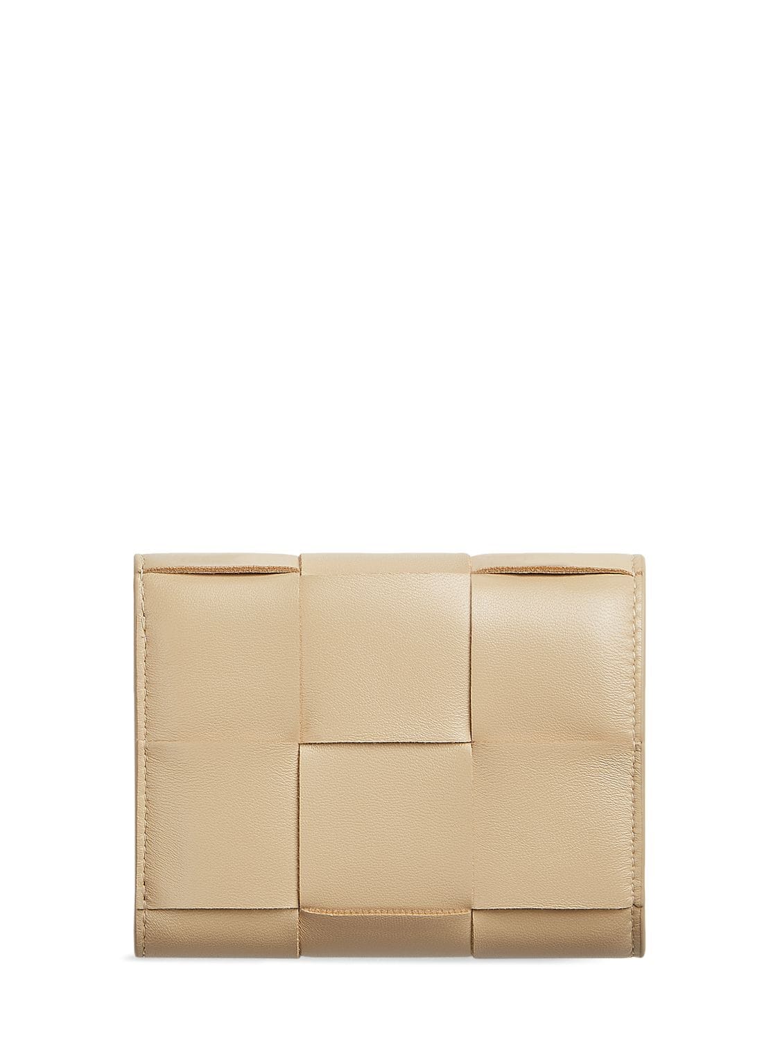 Shop Bottega Veneta Cassette Leather Trifold Zip Wallet In Porridge