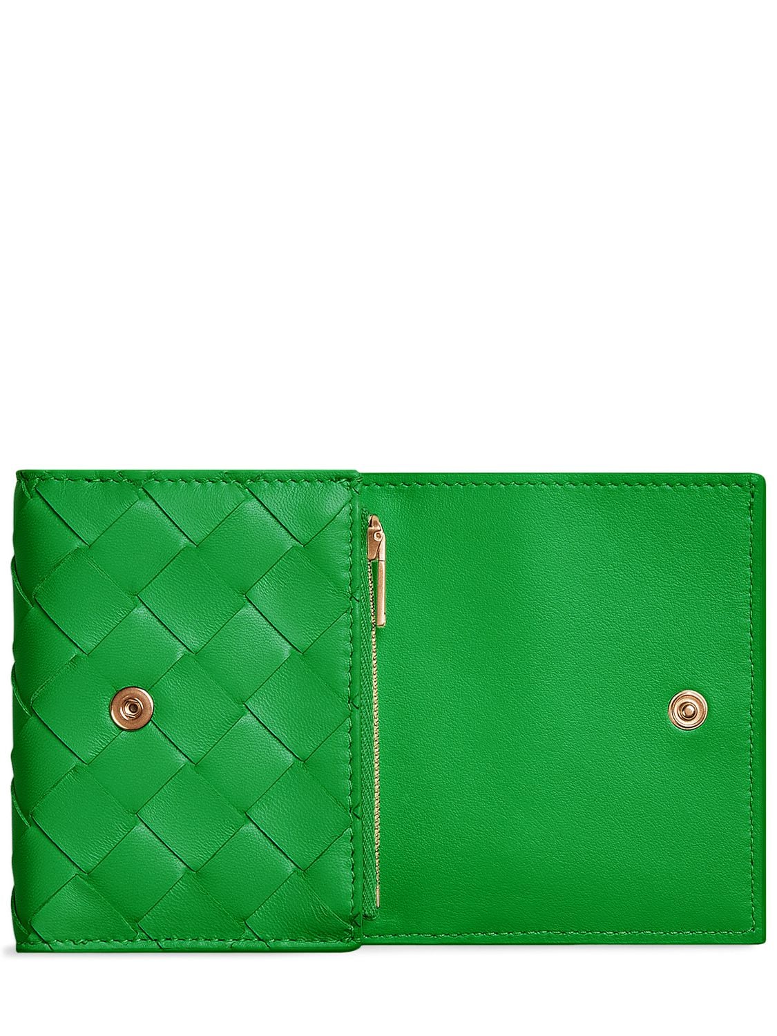 Shop Bottega Veneta Small Intrecciato Tri-fold Zip Wallet In Parakeet