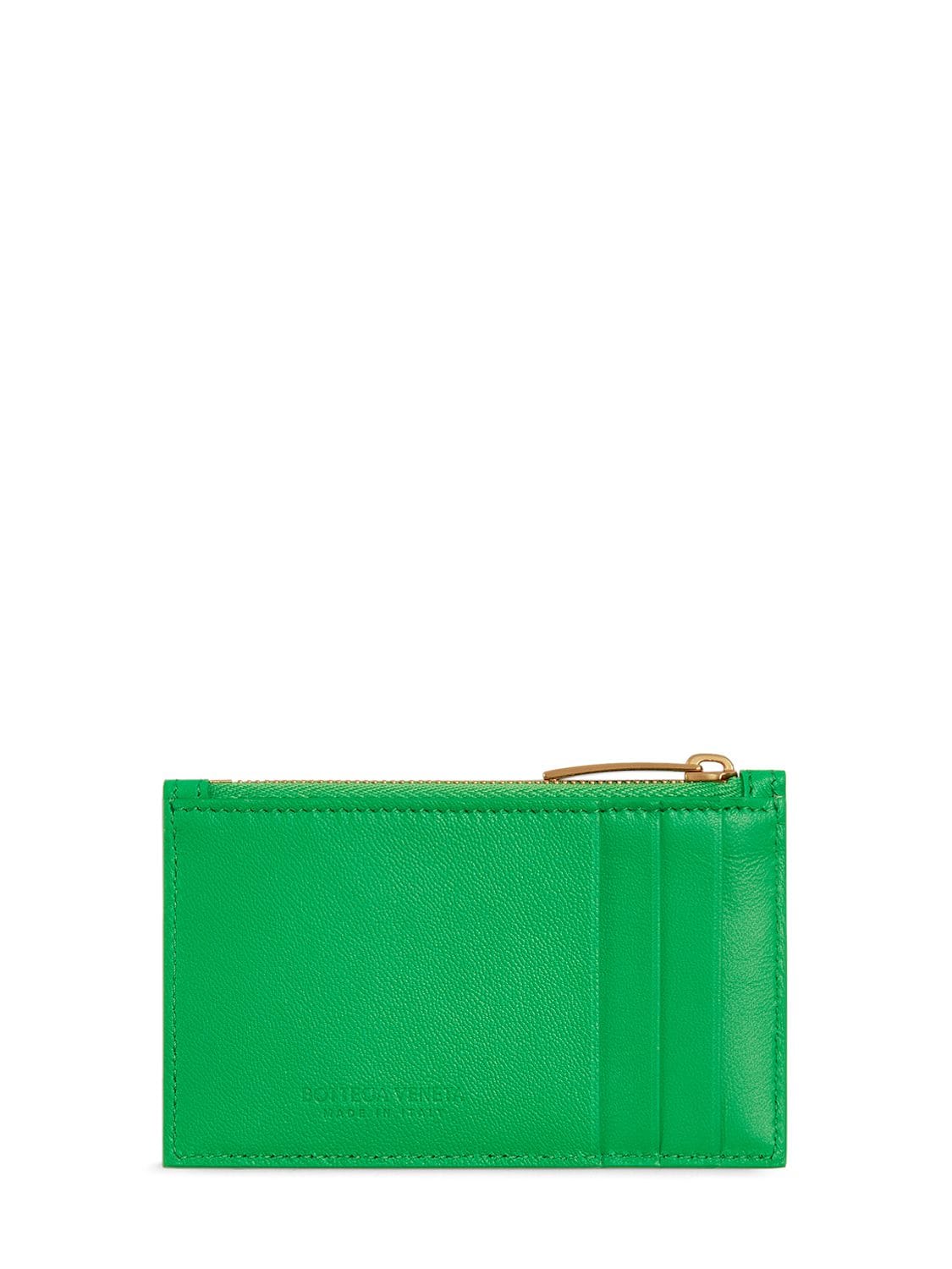 Shop Bottega Veneta Cassette Leather Zippered Card Case In Parakeet