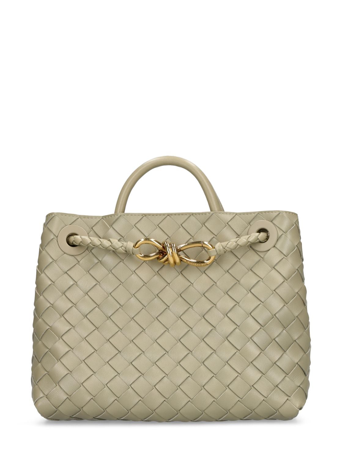 Bottega Veneta Small Andiamo Leather Top Handle Bag In Travertine