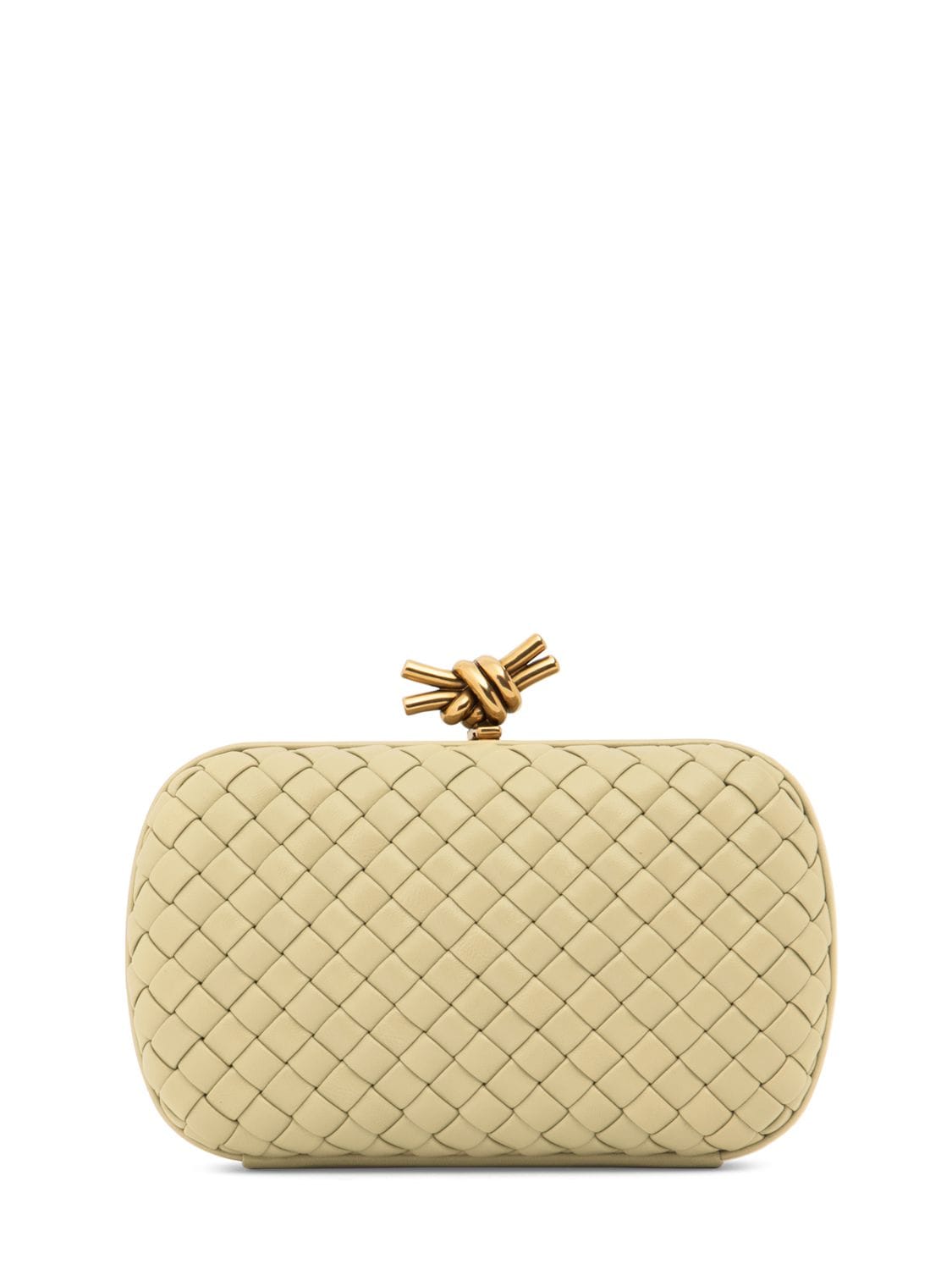 Shop Bottega Veneta Knot Leather Clutch In Ice Cream