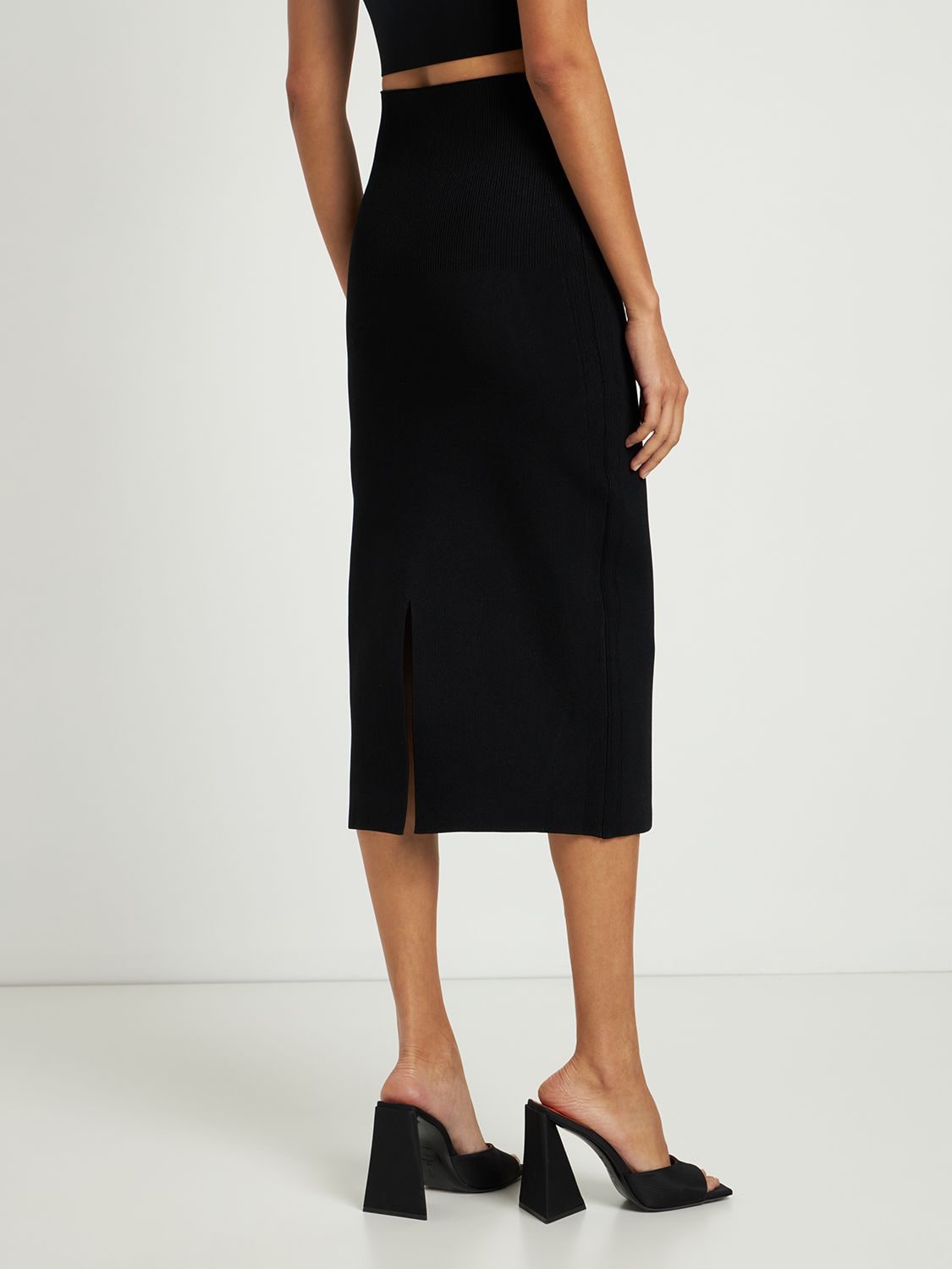 Shop Victoria Beckham Body Fitted Stretch Midi Skirt In Black