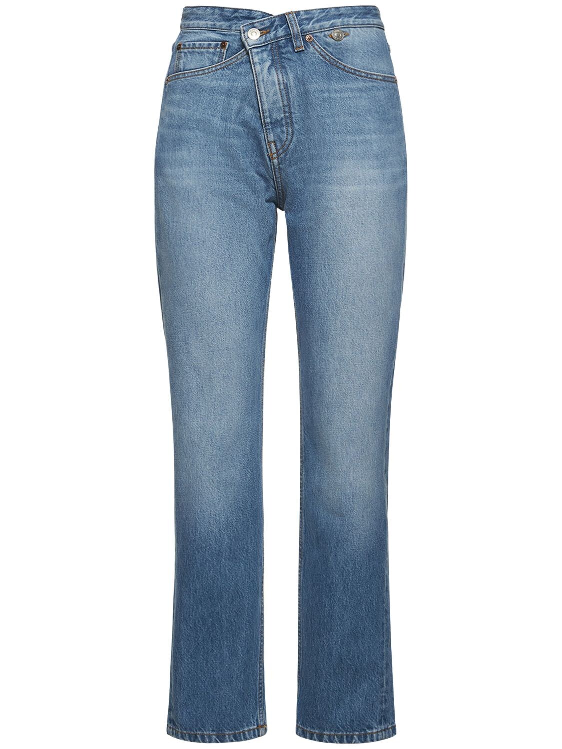 Asymmetric Fly Cotton Denim Jeans – WOMEN > CLOTHING > JEANS