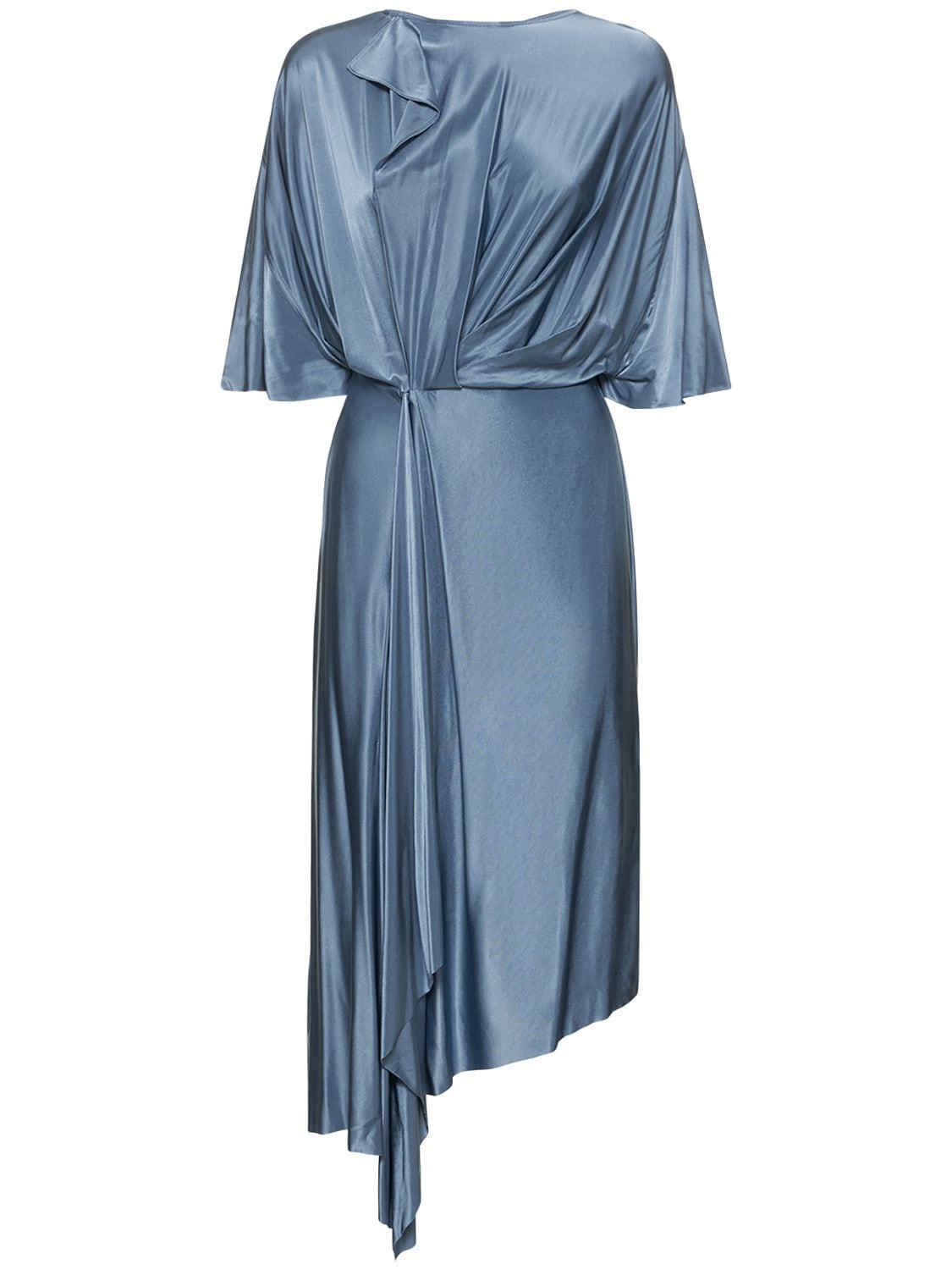 Shop Victoria Beckham Cape Sleeve Stretch Midi Dress In Light Blue