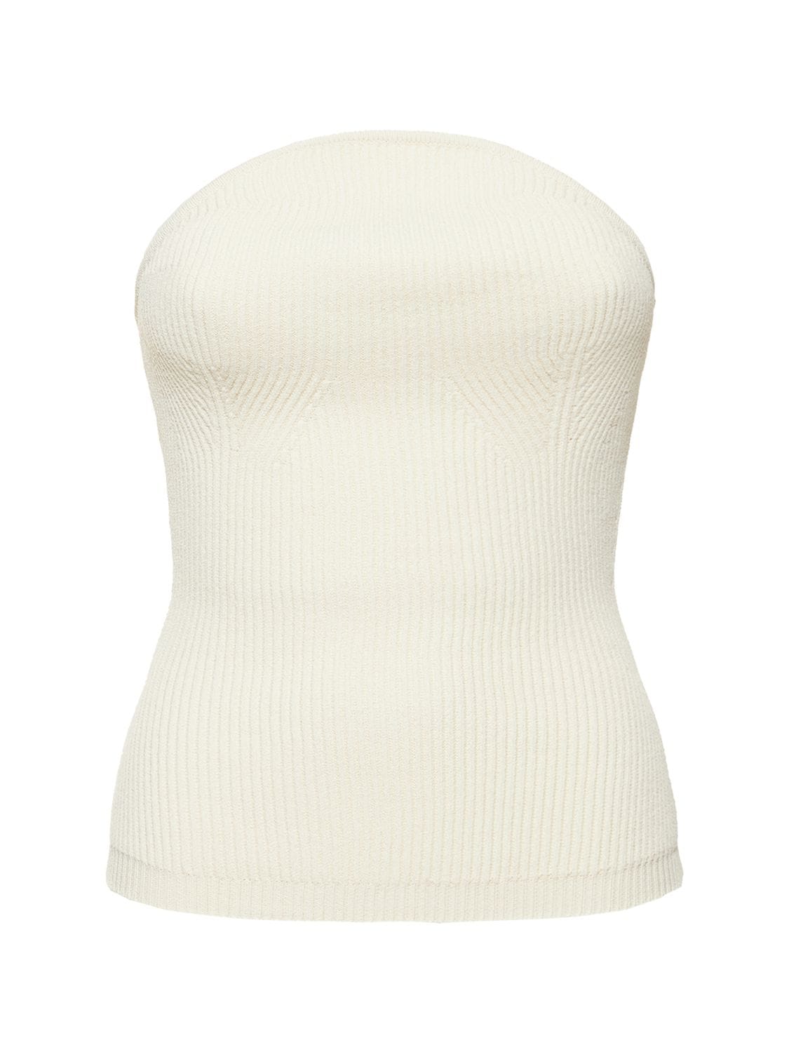 Shop Khaite Jericho Strapless Knitted Viscose Top In White