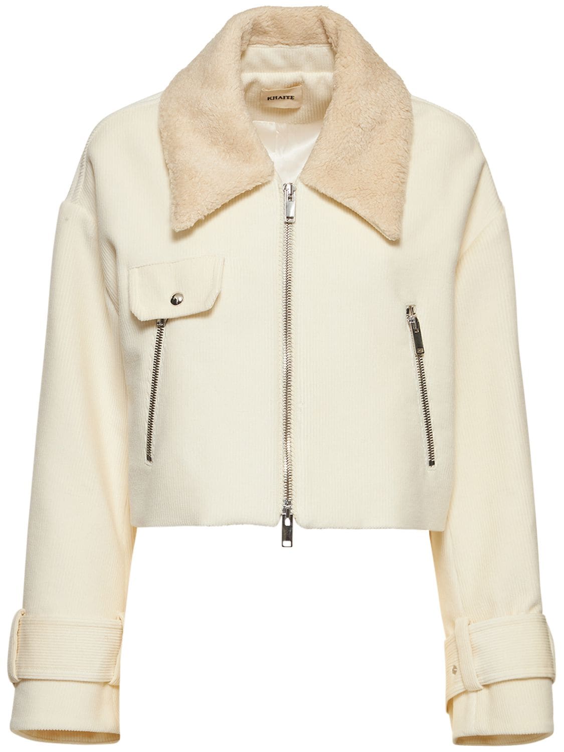 Khaite Faux-shearling Collar Jacket In White