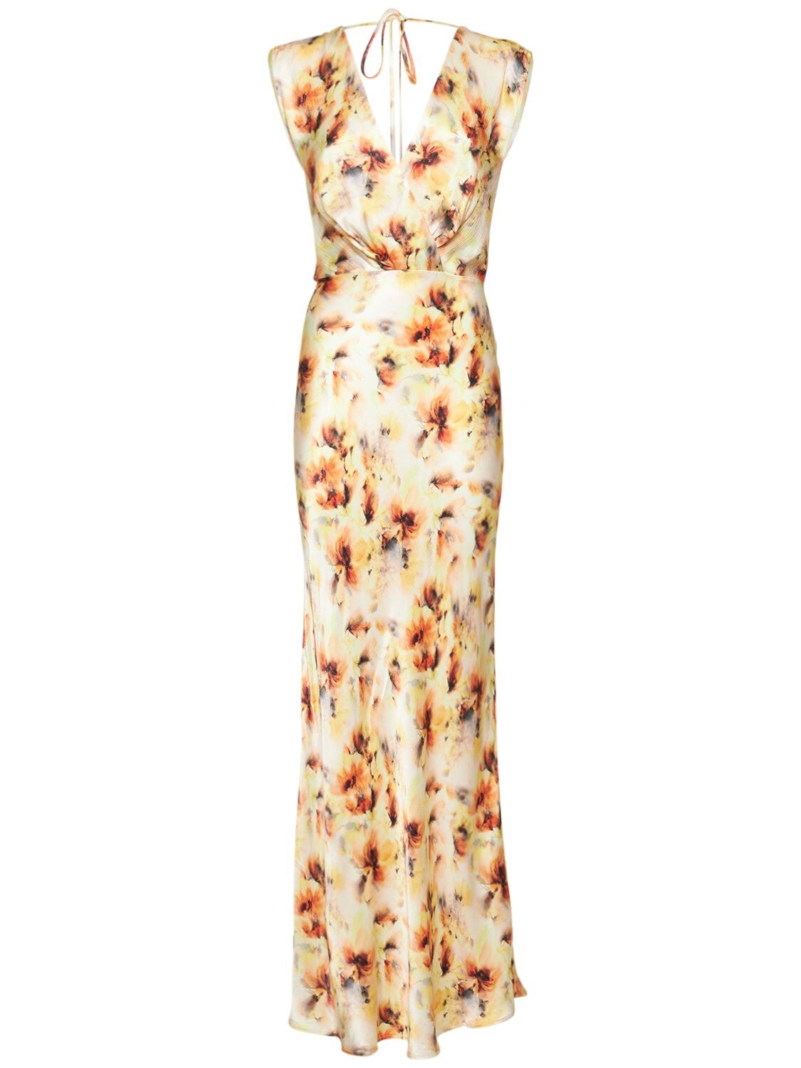 Sunset Floral Viscose Satin Maxi Dress – WOMEN > CLOTHING > DRESSES