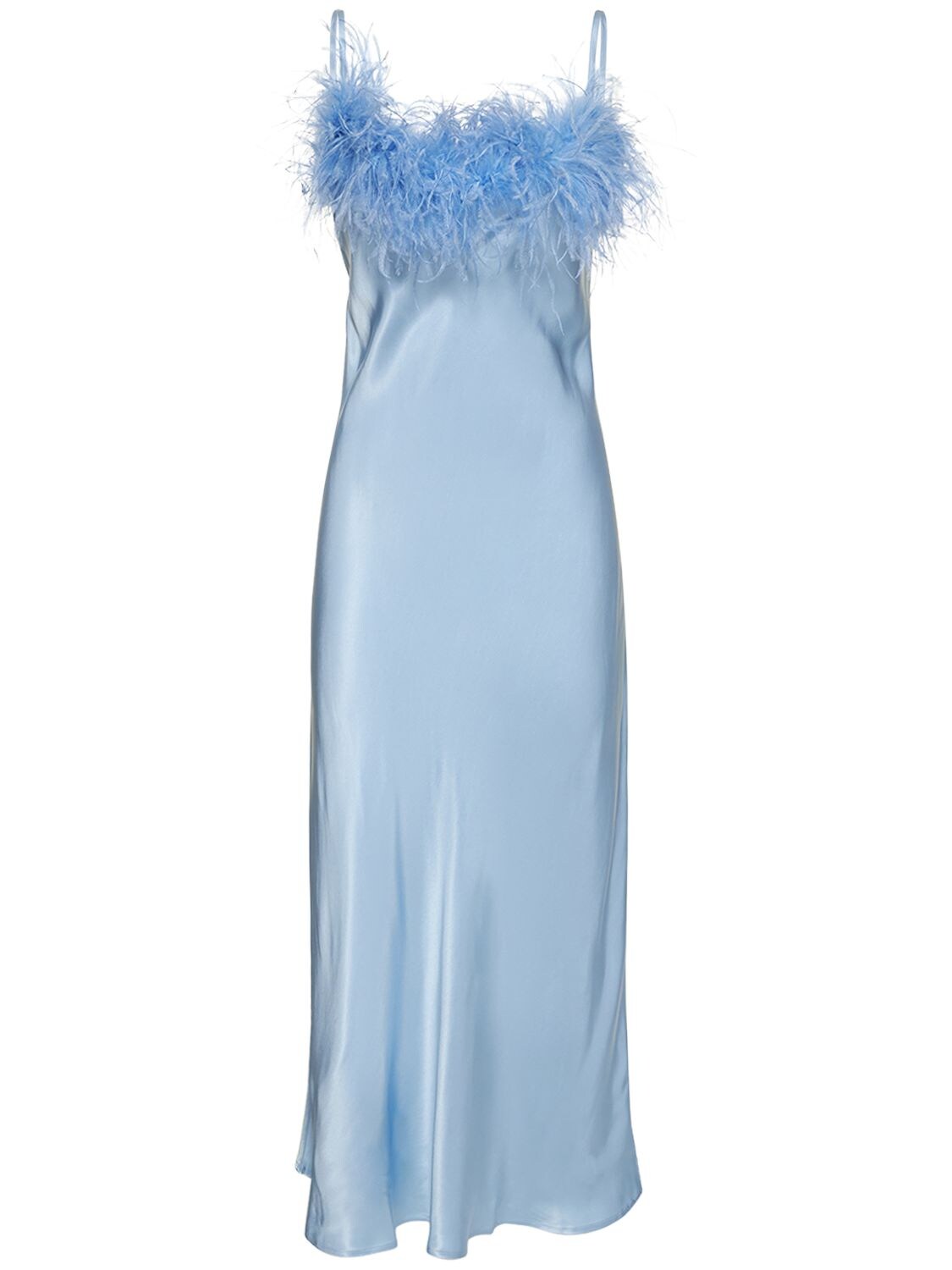 Sleeper Boheme Nightgown With Removable Ostrich Feather Trim In Blue