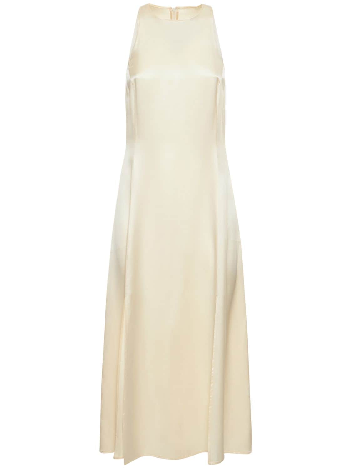 Loulou Studio Mina Satin Silk Long Sleeveless Dress In Ivory