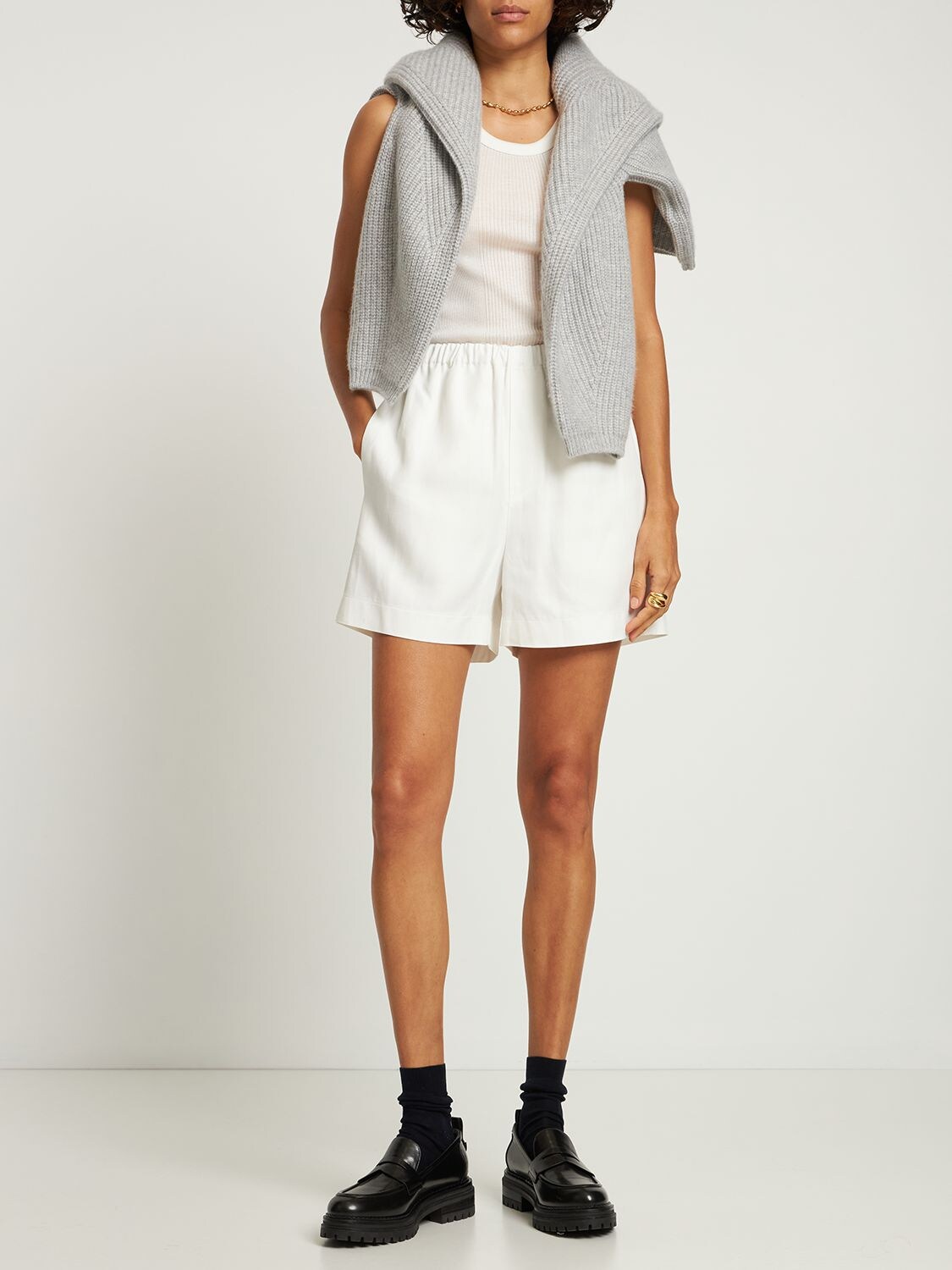 Shop Loulou Studio Seto Viscose & Linen Shorts In Ivory