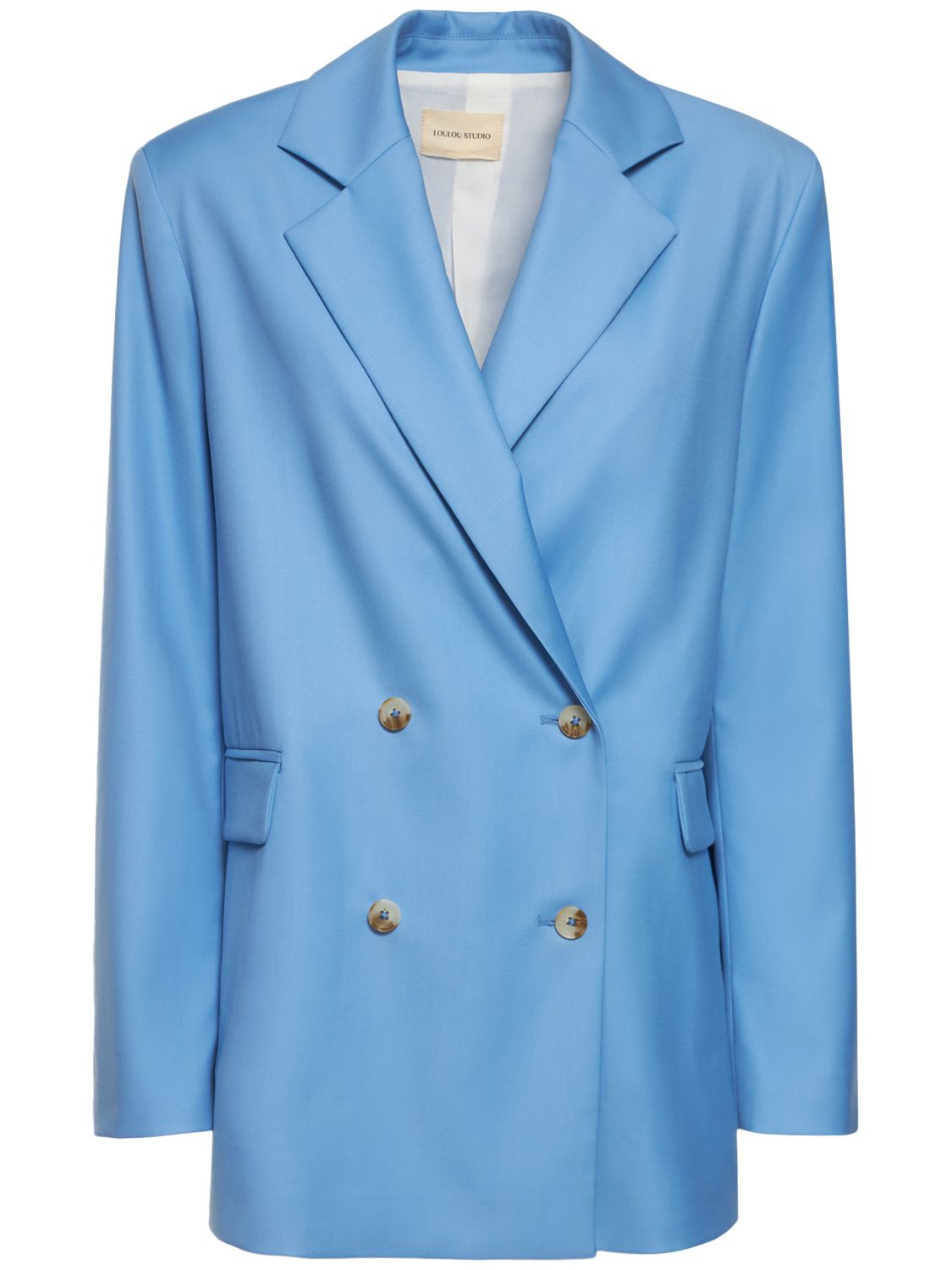 Loulou Studio Donau Double Breast Wool Blazer In Blue