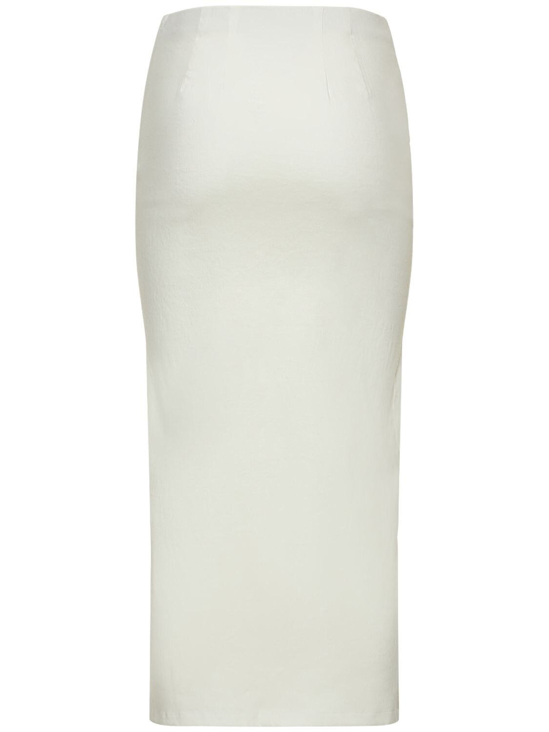 Shop Anemos Front Slit Stretch Linen Midi Skirt In White