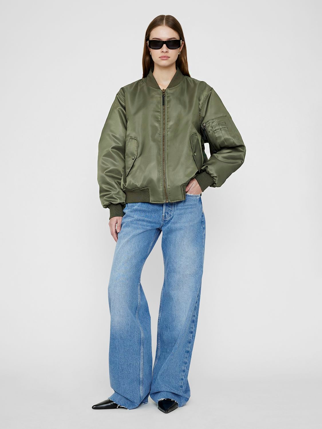 Shop Anine Bing Leon Nylon Bomber Jacket In Army Green