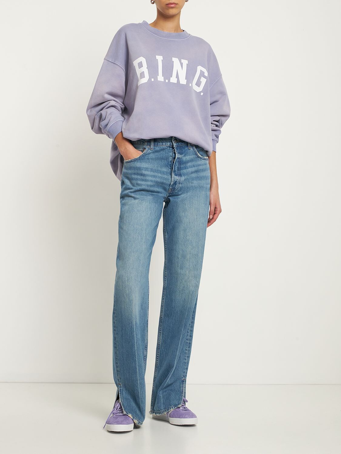 Shop Anine Bing Hugh High Rise Straight Jeans In Blue