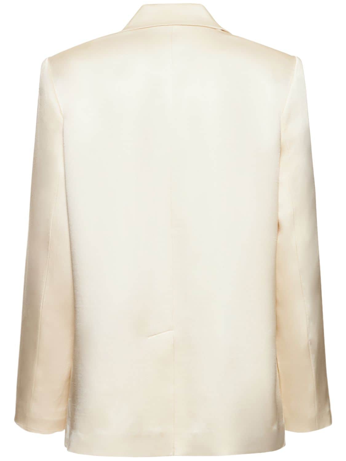 Anine Bing Donne Double-breasted Silk-satin Blazer In White