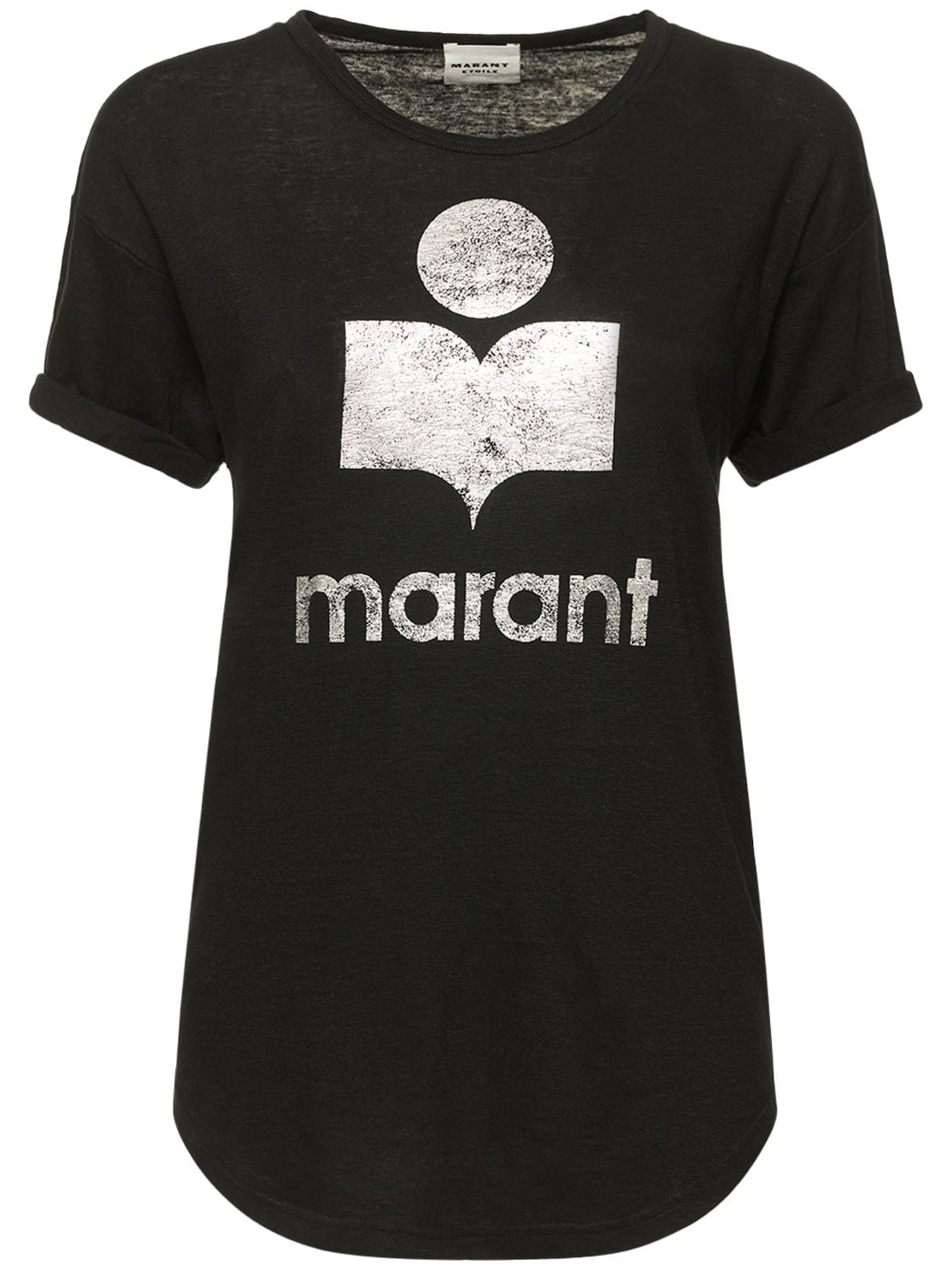 Shop Isabel Marant Étoile Koldi Logo Printed Linen T-shirt In Black