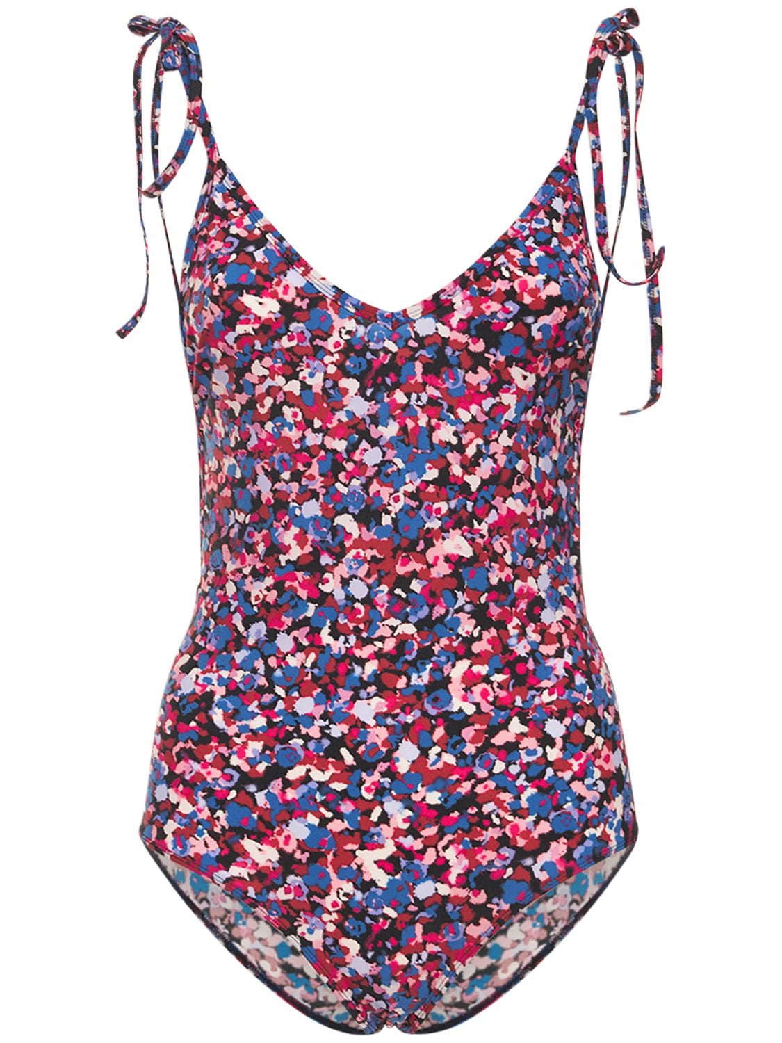 Marant Etoile Swan Printed One Piece Swimsuit In Pink,blue