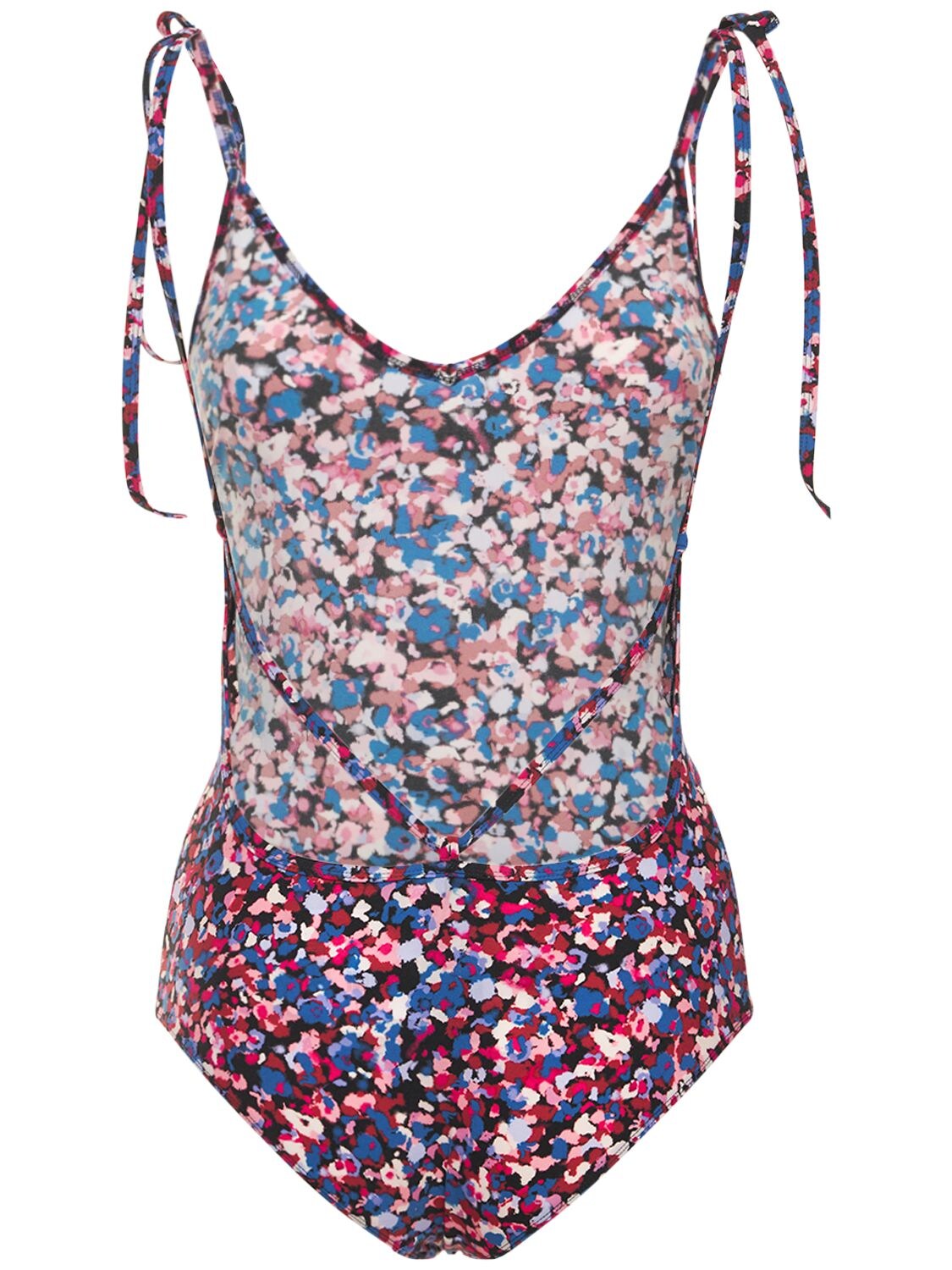 Shop Marant Etoile Swan Printed One Piece Swimsuit In Pink,blue