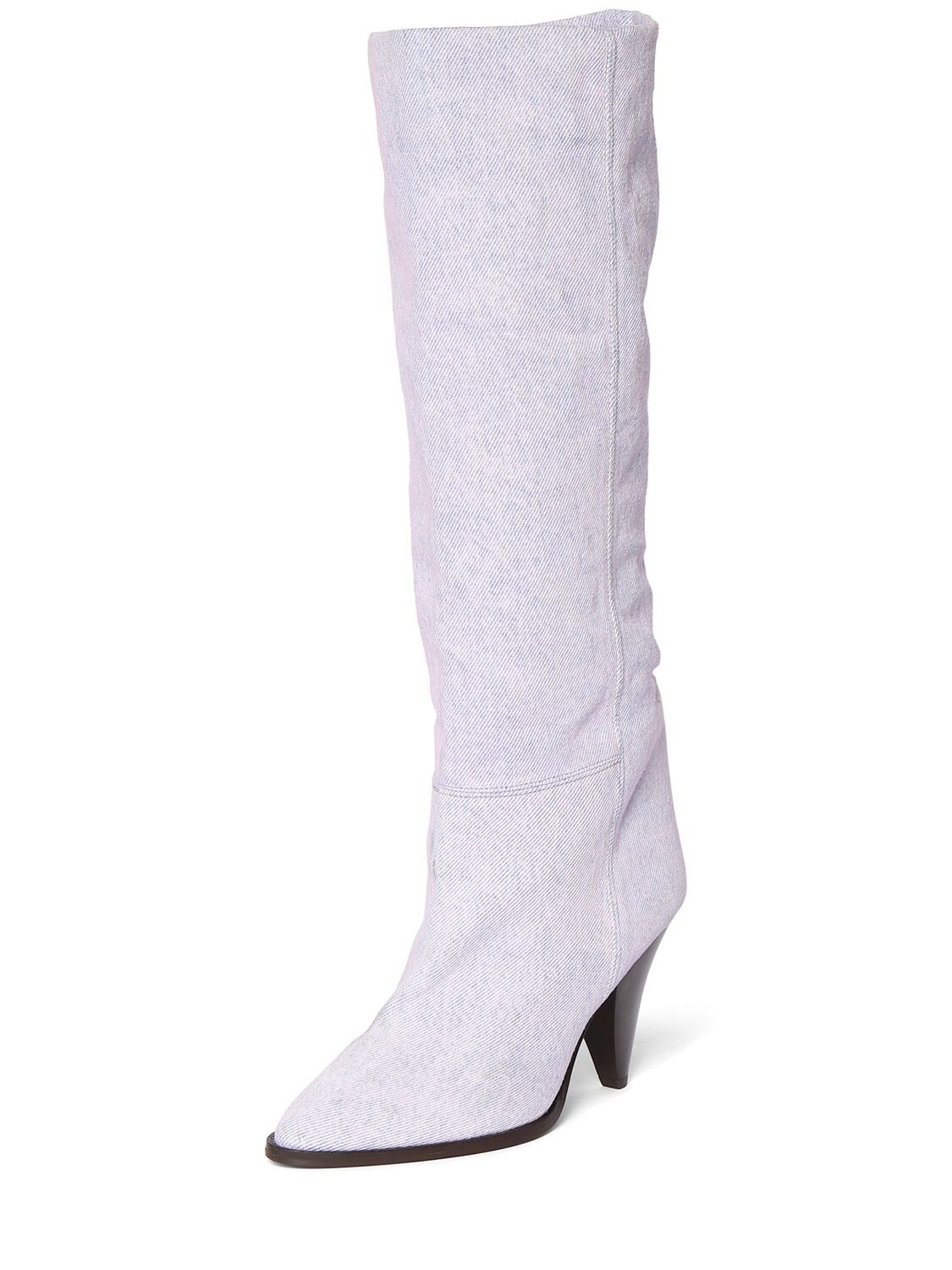 Shop Isabel Marant 90mm Ririo-gb Denim Tall Boots In Lilac
