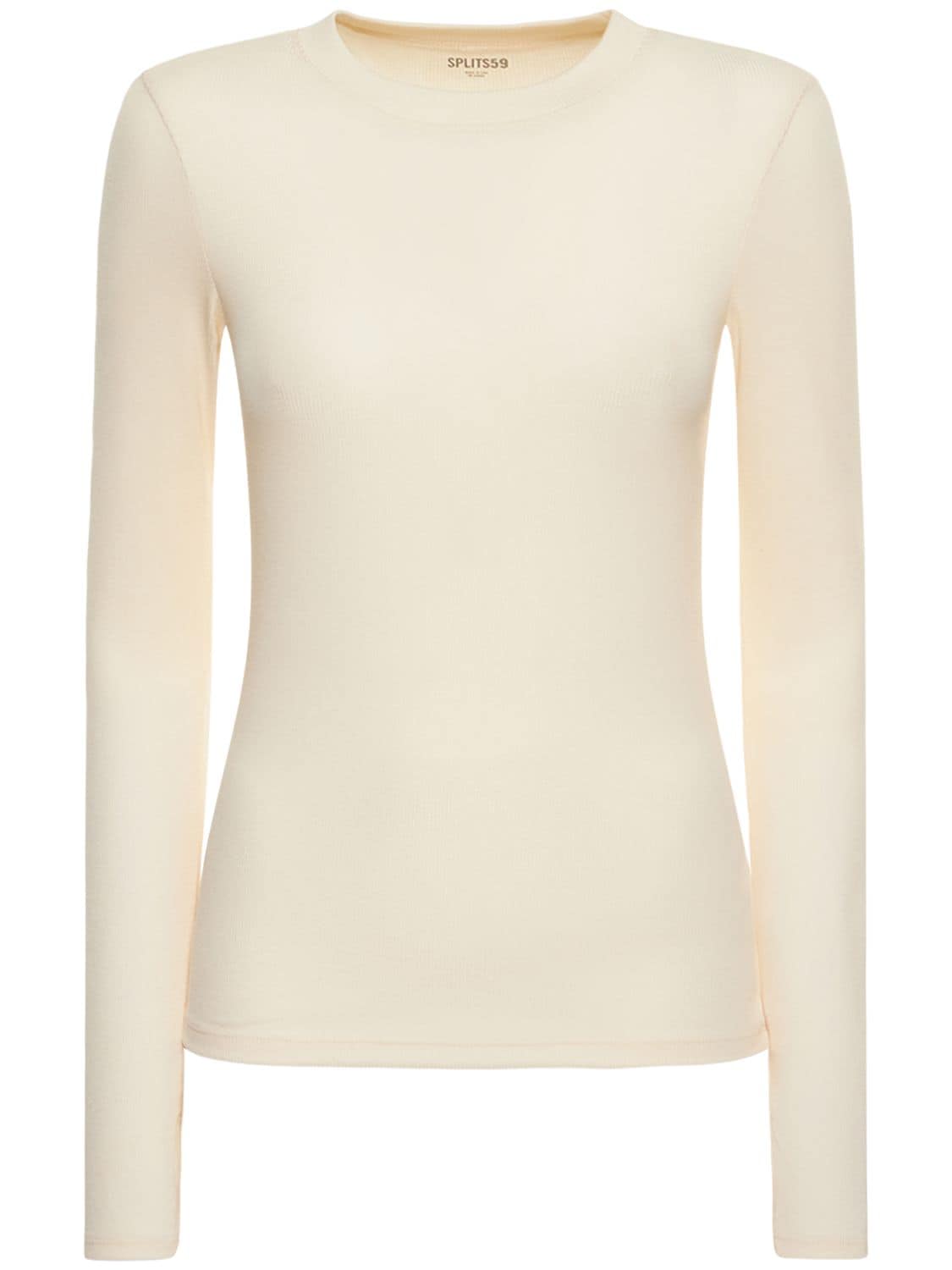Splits59 Louise Rib Long Sleeve Top In Beige