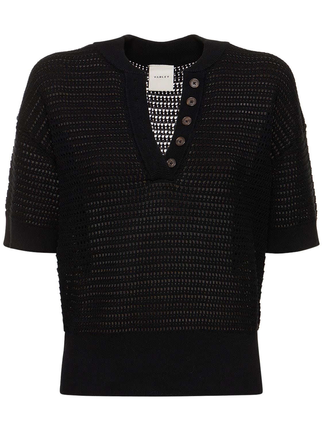 Shop Varley Callie Boxy Knit Polo In Black