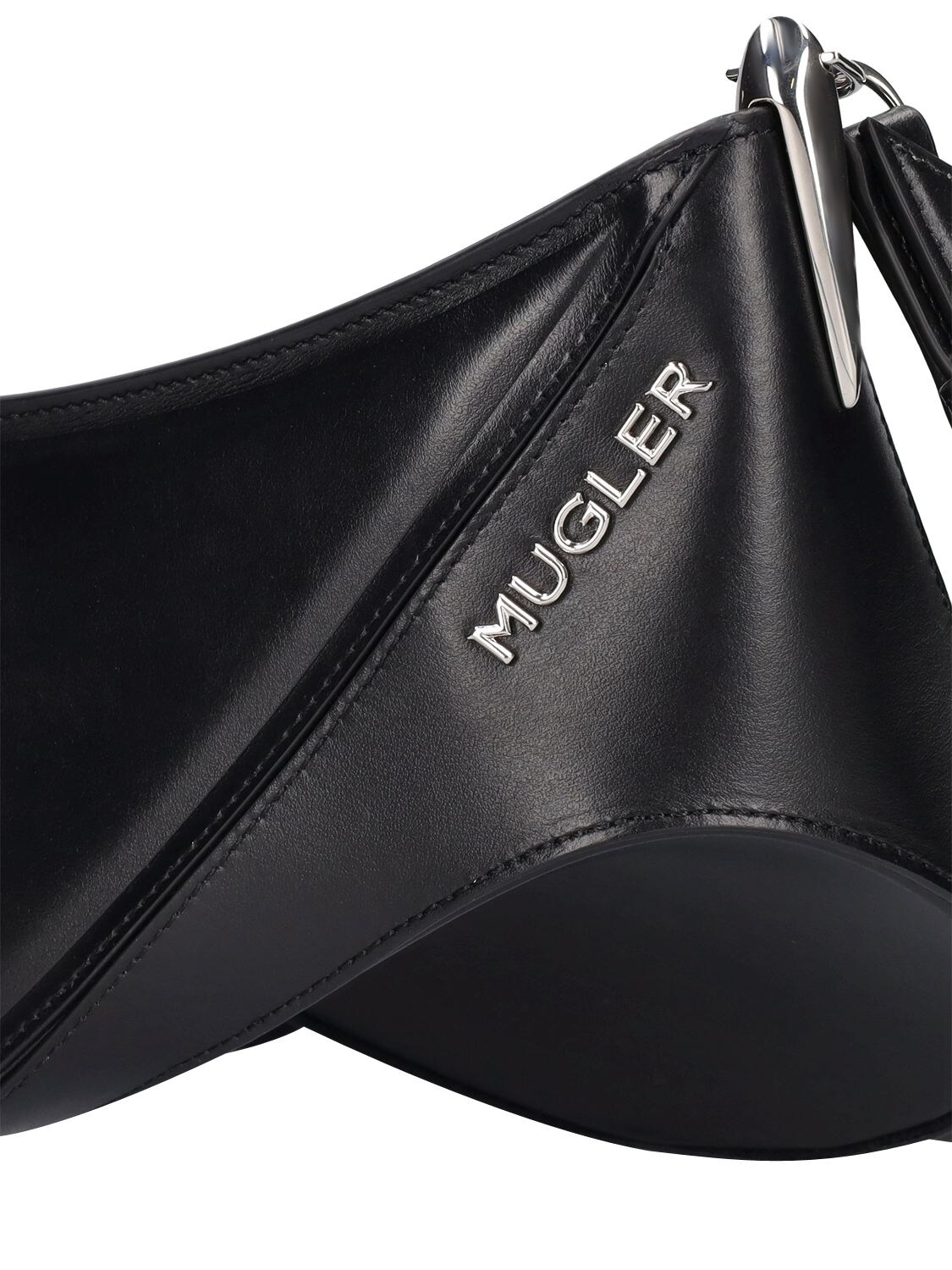 Shop Mugler Medium Leather Spiral Curve Shoulder Bag In Black