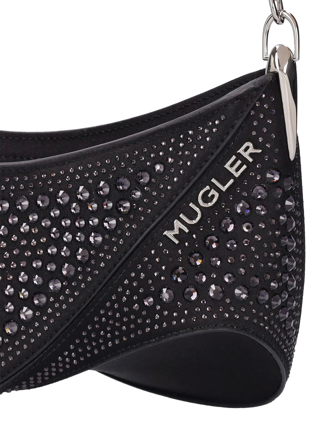 Shop Mugler Mini Spiral Curve Crystal Top Handle Bag In Black