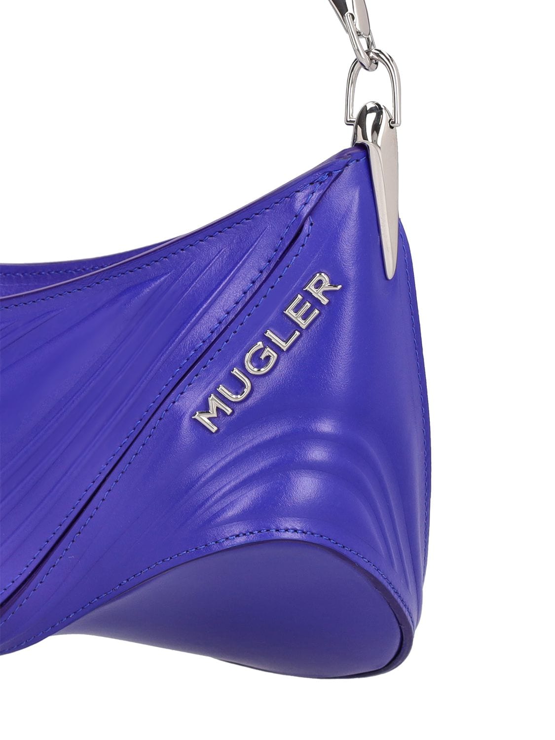 Shop Mugler Mini Embossed Leather Spiral Curve Bag In Ultra Blue