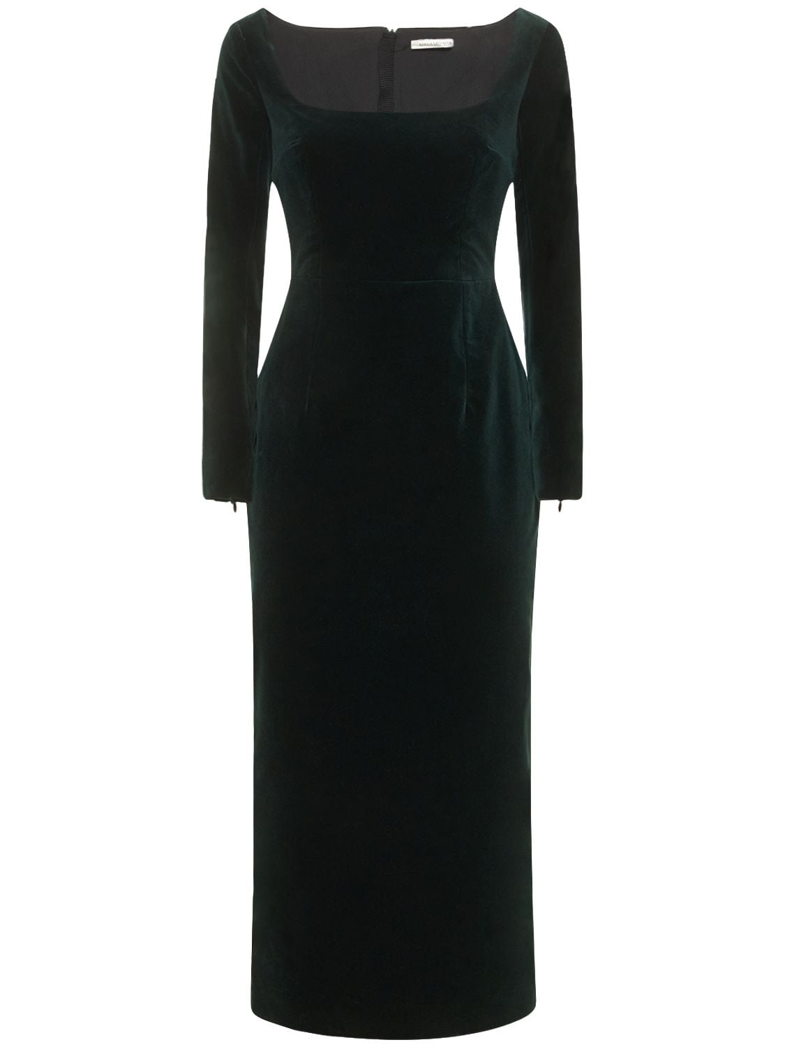 Emilia Wickstead Nyla Velvet Long Sleeve Midi Dress In Dark Green ...