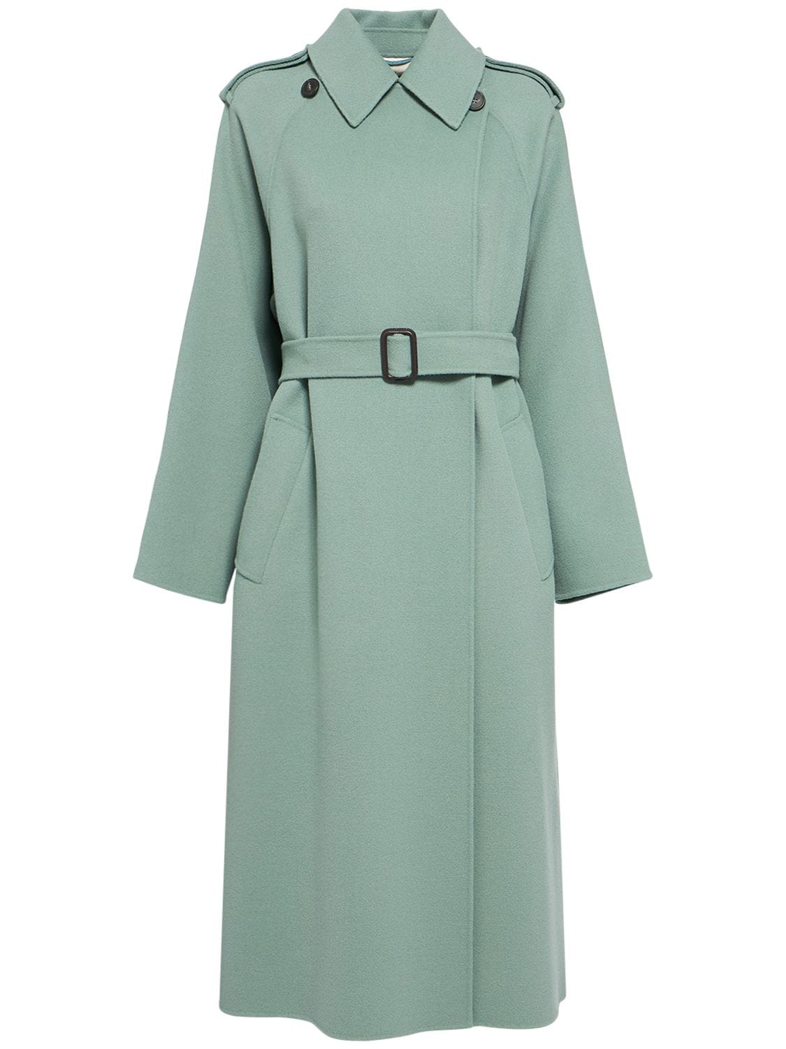 Weekend Max Mara Cobalto Belted Wool Blend Trench Coat In Green | ModeSens