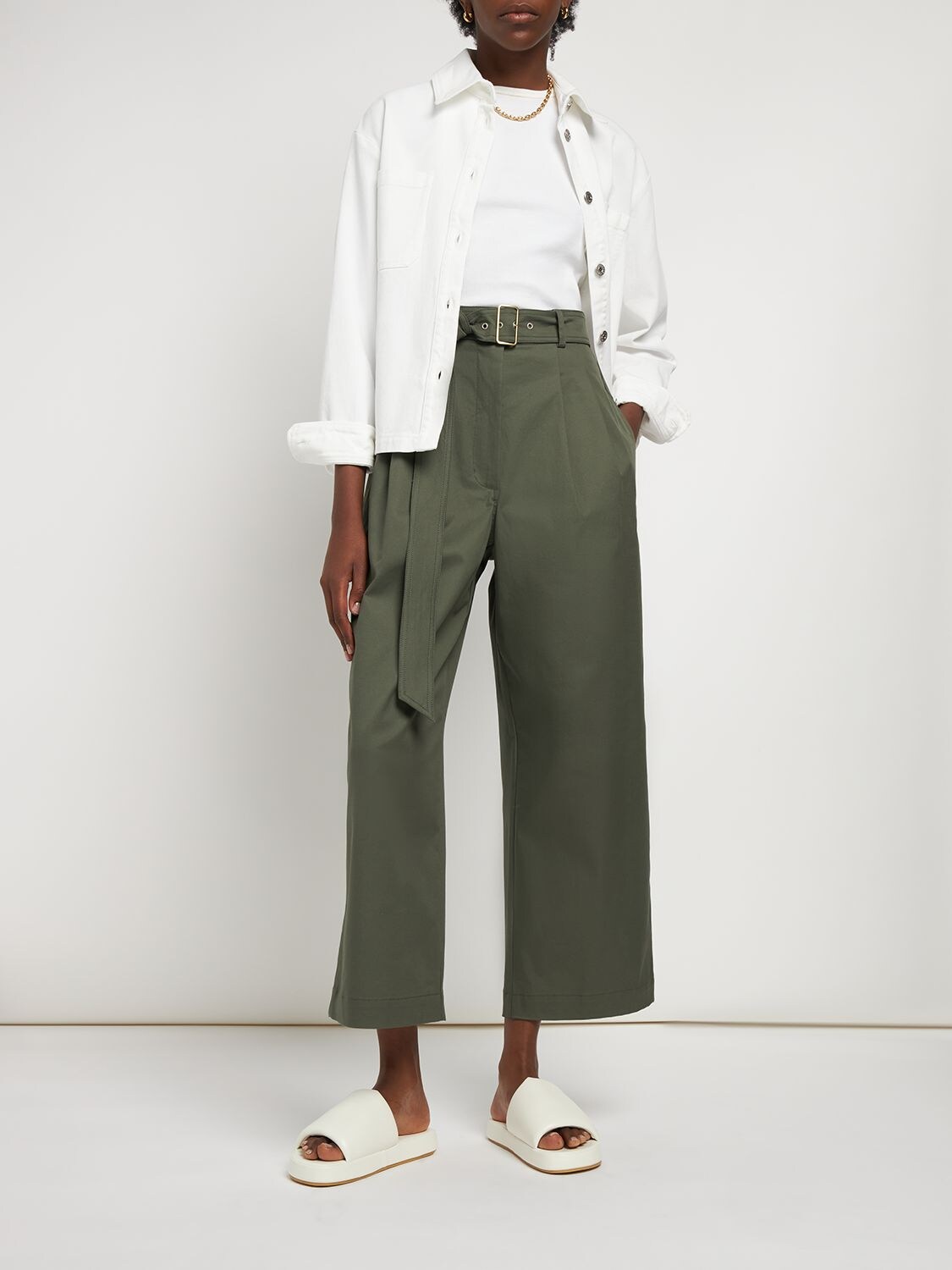 Weekend Max Mara Adorato Belted Wide Twill Pants In Khaki | ModeSens