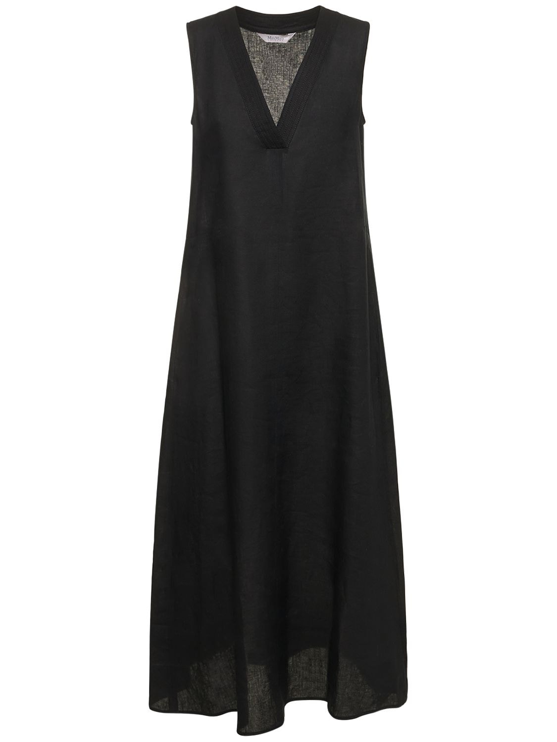 Max Mara Leisure Sofocle Linen Maxi Dress In Nero | ModeSens