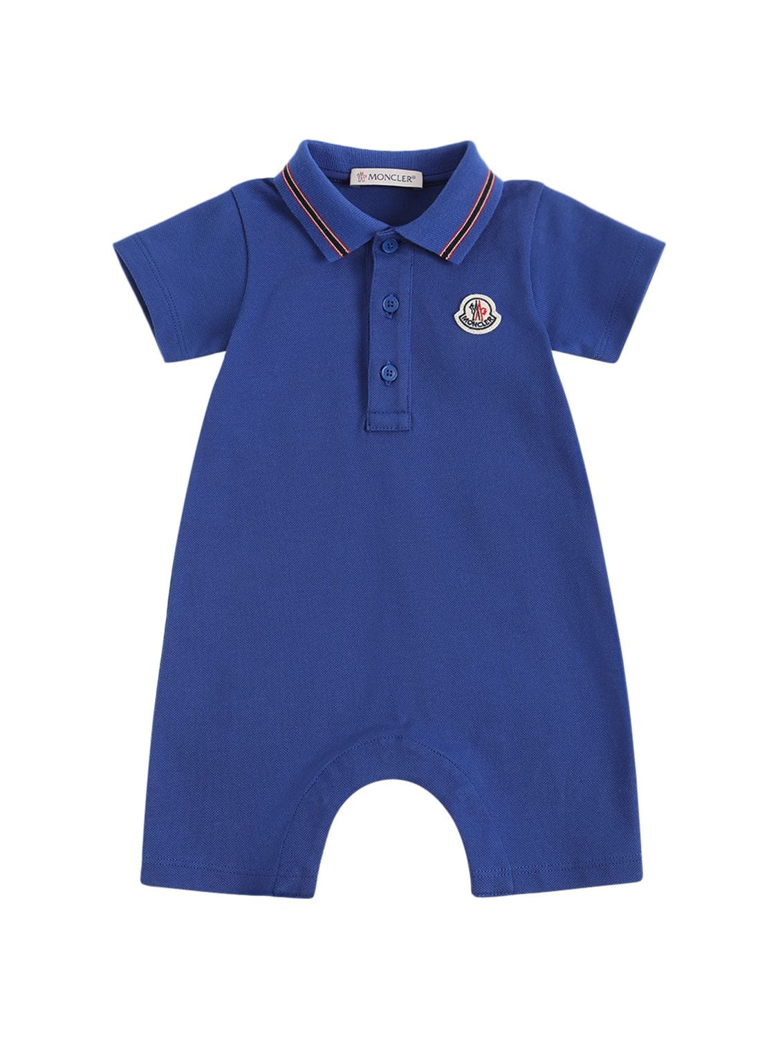 Moncler Babies' Tipped Stretch Piqué Polo Romper In Dark Blue