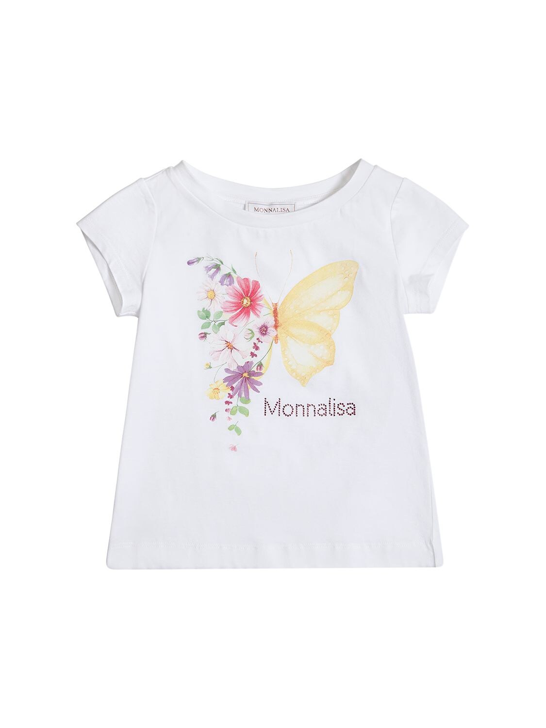 MONNALISA BUTTERFLY PRINT COTTON JERSEY T-SHIRT