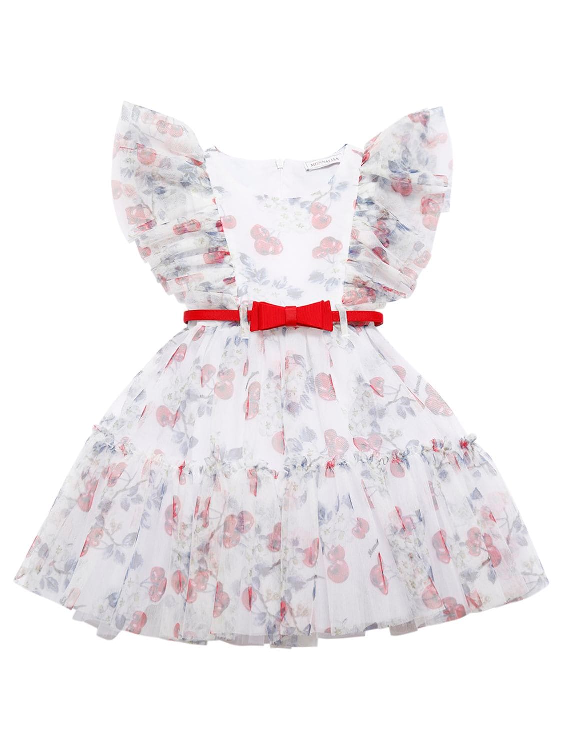 Monnalisa Kids'   Cherry Print Tulle Dress In White