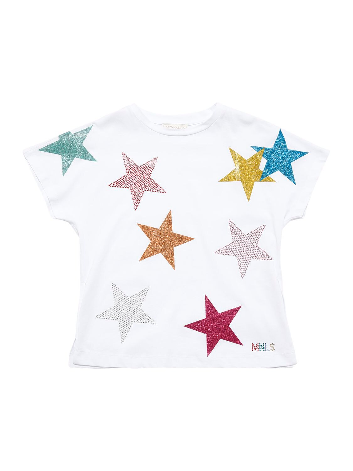 MONNALISA GLITTERED STARS COTTON JERSEY T-SHIRT