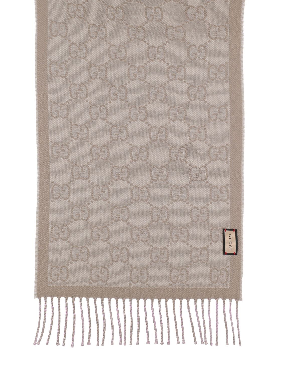 Shop Gucci Gg Wool Jacquard Scarf In Pink,beige
