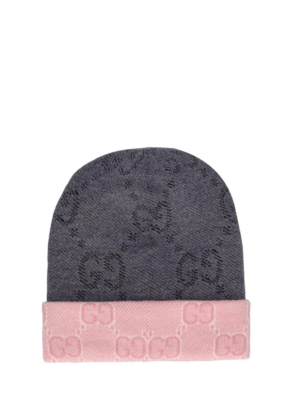 Shop Gucci Gg Wool Knit Hat In Grey,pink
