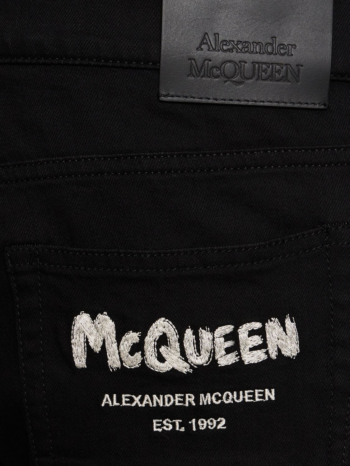 Shop Alexander Mcqueen Graffiti Cotton Denim Slim Fit Jeans In Black