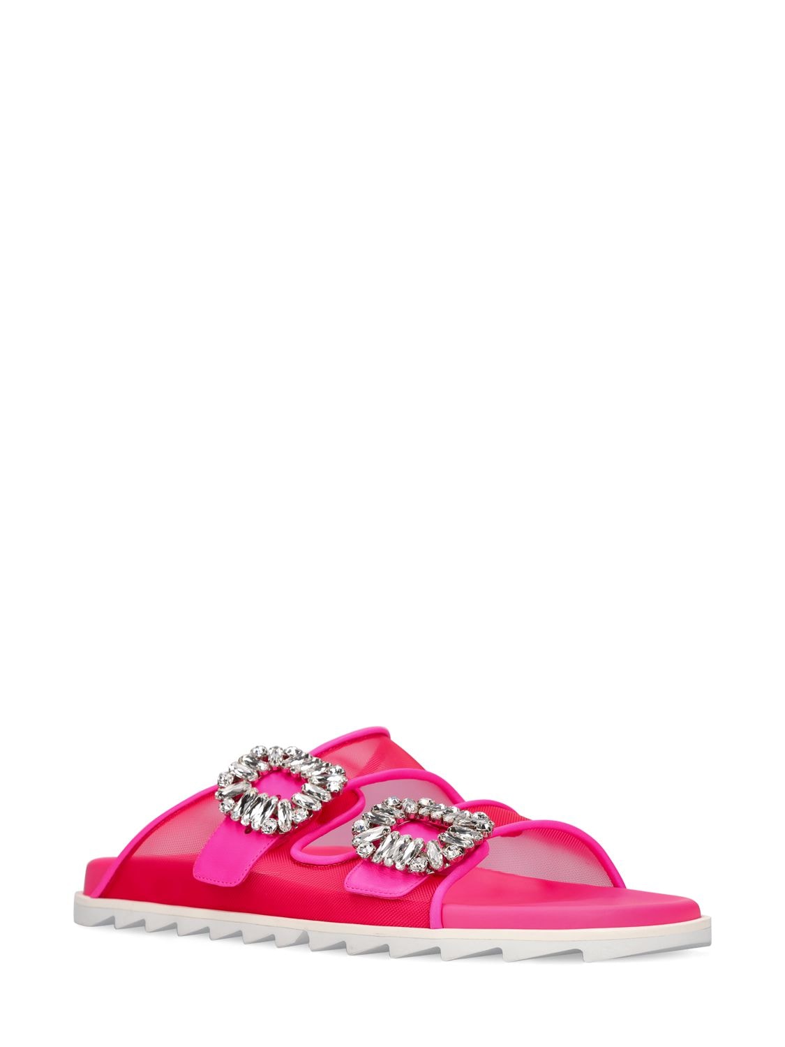 Shop Roger Vivier 10mm Slidy Viv Mesh Slide Sandals In Neon Pink