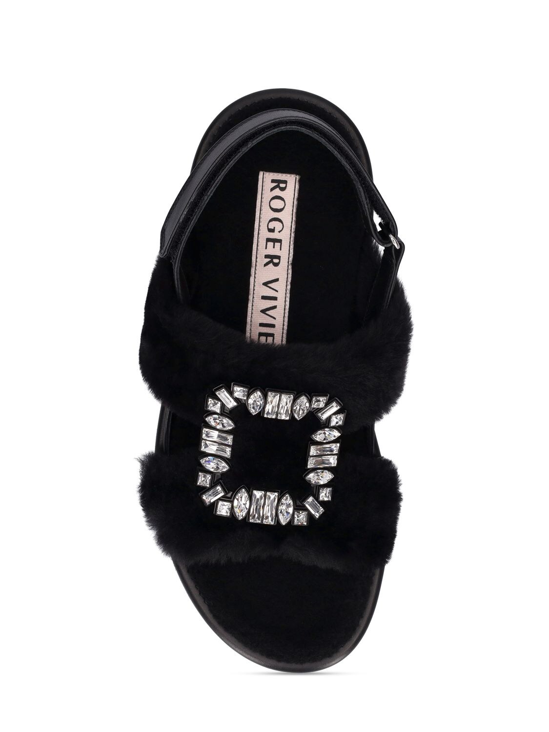 Shop Roger Vivier 10mm Viiv Winter Strass & Fur Sandals In Black