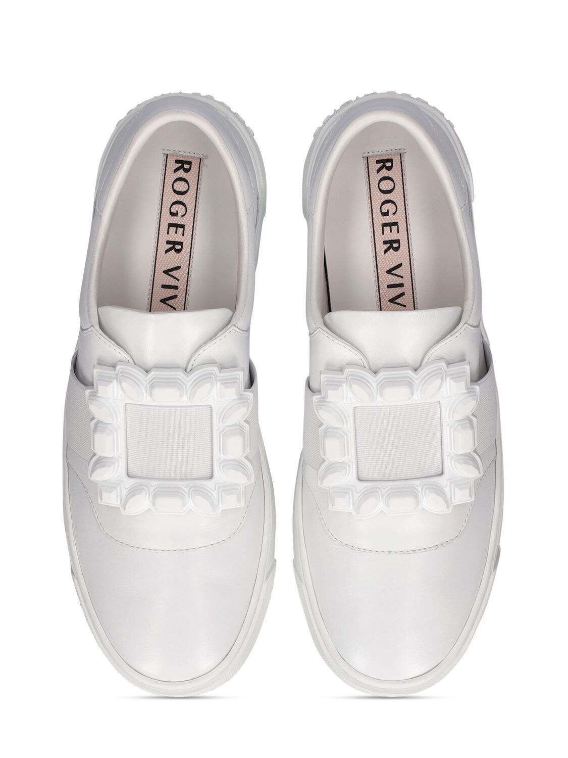 Shop Roger Vivier 10mm Very Vivier Leather Sneakers In White